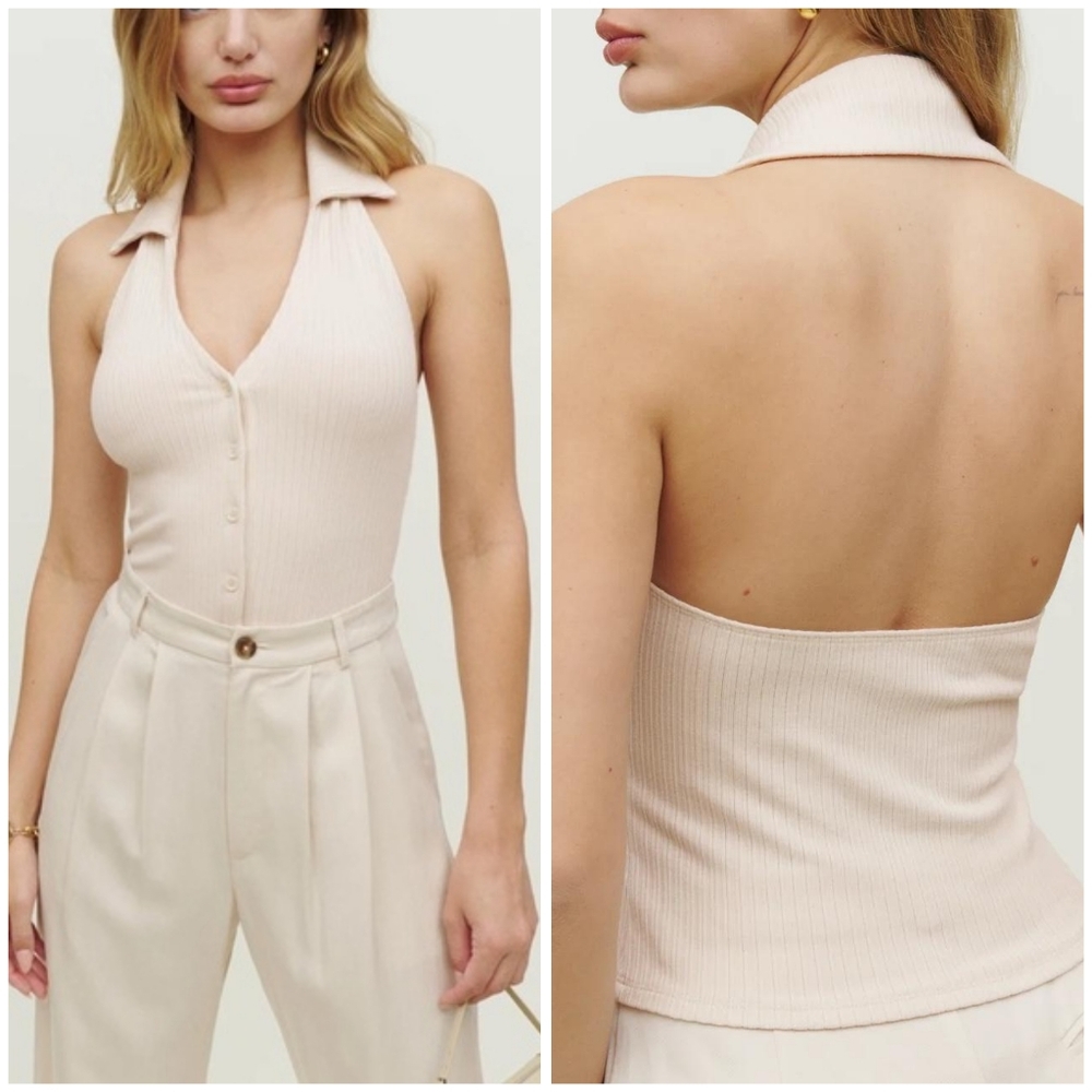 Reformation Bryleigh Ribbed Halter Top Size L